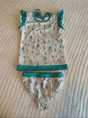 SweetHoney Girls Teal and White Mermaid Two-Piece Swim Set